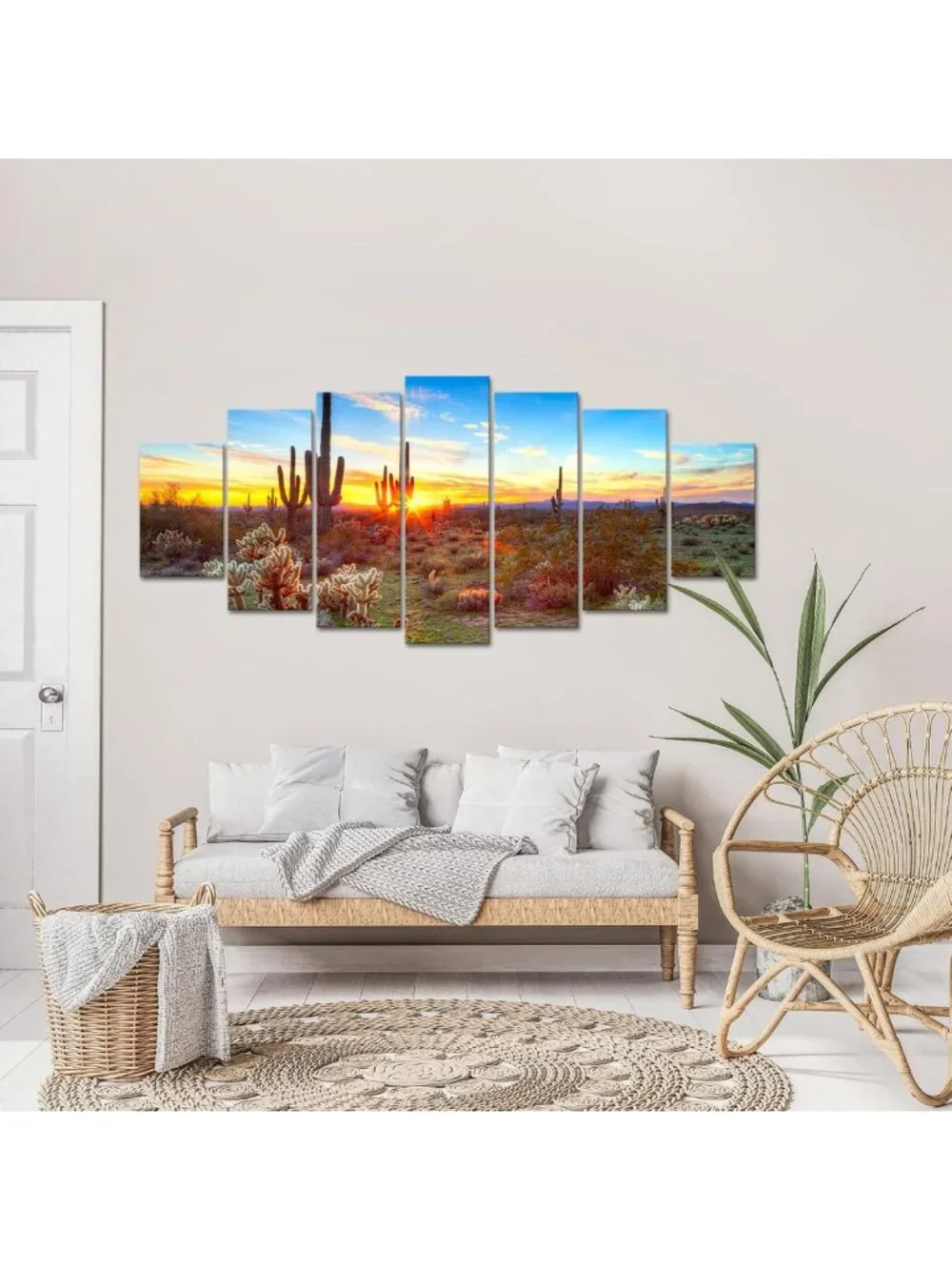 Extra Large Canvas Wall Art Set of 7 - Cactus Sunset Desert Landscape Decor 32